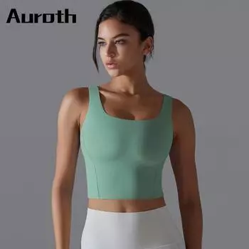 Auroth Женская майка для бега с эффектом пуш-ап, бюстгальтер для йоги с открытой спиной, противоударный спортивный топ для фитнеса S зеленый лайм