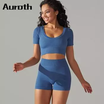 Auroth женская спортивная одежда для фитнеса быстросохнущий комплект для йоги тренажерный зал для бега с короткими рукавами и высокой талией тонкие шорты тренировочный наряд
