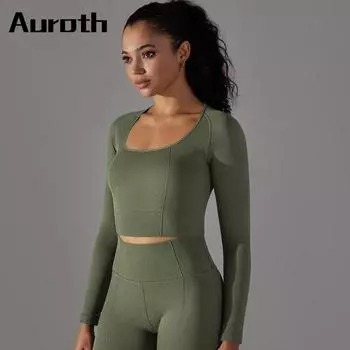 Auroth женские рубашки с длинными рукавами для йоги, спортивные бесшовные рубашки для фитнеса, дышащий топ для бега в тренажерном зале S слоновая кость