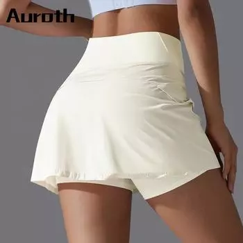 Auroth женские спортивные короткие юбки с эластичными пуш-ап юбками для йоги, черные летние юбки для девочек S тёмно-синий