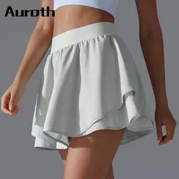 Auroth женские спортивные юбки для спортзала с высокой талией, короткая юбка для йоги, быстросохнущая юбка для бега с карманами для фитнеса S белый