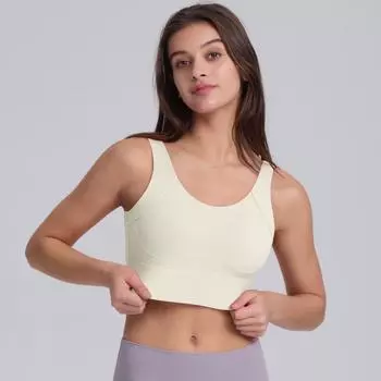 Auroth Женский противоударный жилет для йоги, эластичный спортивный топ с открытой спиной, быстросохнущий бюстгальтер для тренировок в спортзале S коричневый