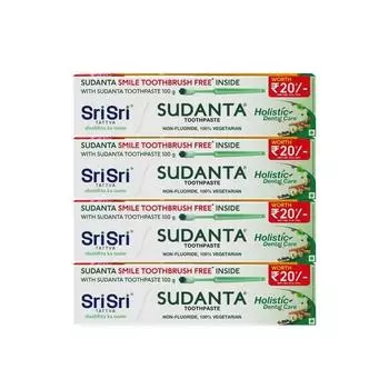 Аюрведическая травяная зубная паста Sri Sri TATTVA suddhta ka naam с улыбкой, зубная щетка бесплатно внутри и многое другое - 100 г (Пакет из 4),Для детей и взрослых,Освежающий