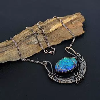 Австралийский опал драгоценный камень ручной работы медная проволока обертывание ювелирные изделия удивительное ожерелье для женщин 18 Inches With Adjustable синий