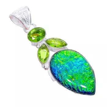 Australian Triplet Fire Opal 925 Sterling Silver Jewelry Pendant 2.5 AH-3250 2.17 синий