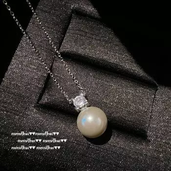 Austrian Court Princess Gem Australian White Pearl Necklace, Tahiti, Real Hemp Bead Zircon Earrings Set