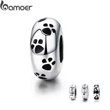 Аутентичная подвеска-прокладка BAMOER из стерлингового серебра 925 пробы с изображением следа собаки и животного в форме сердца кошки SCC596