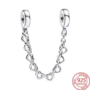 Аутентичная защитная цепочка со связанными сердцами, подходит для модного браслета S925, серебро, оригинальный шарм для женщин, ювелирные изделия
