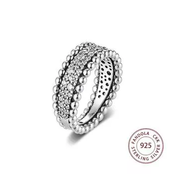 Аутентичное кольцо из стерлингового серебра 925 пробы с прозрачным фианитом, украшенное бисером, обручальное кольцо для женщин, ювелирные изделия Bague Femme Argent 7