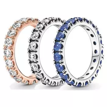 Аутентичное кольцо из стерлингового серебра 925 пробы Rose Row Eternity Ring с кристаллом для женщин, модные украшения 6