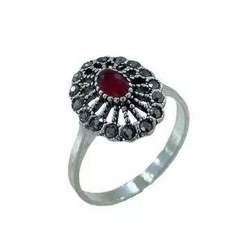 Аутентичное серебряное кольцо 925 пробы с рубиновым камнем из марказита с крошечным корнем