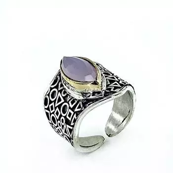 Аутентичное серебряное кольцо ручной работы с розовым кварцем и камнем