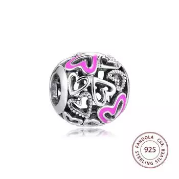 Аутентичные 925 пробы серебра розовые ажурные бусины в виде сердца от руки подходят для оригинального браслета DIY ювелирных изделий Kralen