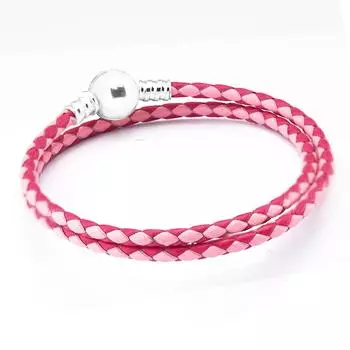 Аутентичные 925 пробы серебра смешанные розовые тканые двойные кожаные браслеты для женщин S925 ювелирный браслет Femme Pulseras 41cm