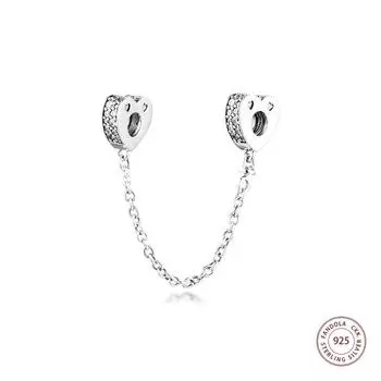 Аутентичные 925 пробы серебра, сверкающие дуги любви, защитная цепочка, подвески, бусины для изготовления ювелирных изделий, подходят для оригинальных браслетов