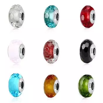 Аутентичные бусины из стерлингового серебра 925 пробы, бирюзовые, граненые лэмпворк, бусины из муранского стекла, подходят для модного браслета, женские ювелирные изделия «сделай сам» озеро синий