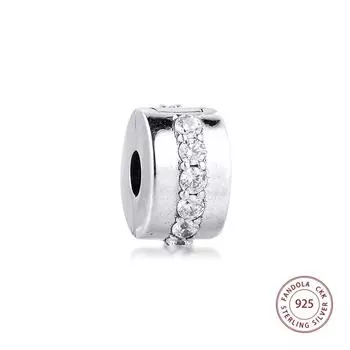 Аутентичные бусины из стерлингового серебра 925 пробы, прозрачные бусины-клипсы с CZ, блестящие дорожки для изготовления ювелирных изделий, подходят для европейского браслета-подвески