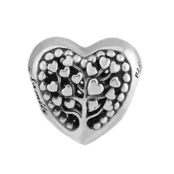 Аутентичные бусины из стерлингового серебра 925 пробы, семейное дерево, бусины в виде сердца, подходят для оригинальных европейских подвесок, браслетов, DIY ювелирных изделий