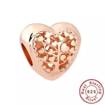 Аутентичные бусины из стерлингового серебра 925 пробы, подвески из розового золота, подвески в виде семейного дерева для матери и сына, подходят оригинальные модные браслеты, женские ювелирные изделия