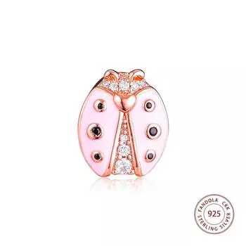 Аутентичные бусины из стерлингового серебра 925 пробы с розовыми отражениями розовых божьих коровок, подходят для оригинального браслета для женщин, ювелирные изделия в подарок