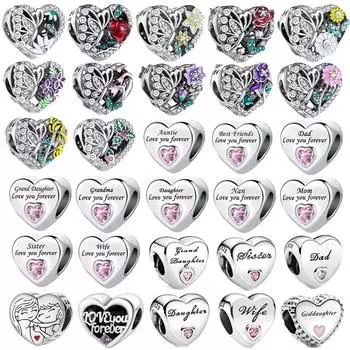 Аутентичные бусины из стерлингового серебра, семейные подвески в форме сердца для мамы и сестры, подходят оригинальные модные браслеты, женские ювелирные изделия