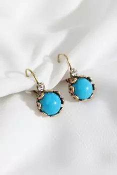 Аутентичные круглые матовые серьги с синим камнем