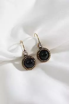 Аутентичные круглые серьги с черным камнем