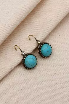 Аутентичные круглые серьги с камнями бирюзового цвета