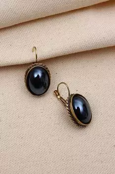 Аутентичные овальные серьги антрацитового цвета