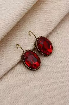 Аутентичные овальные серьги большого размера с красным камнем
