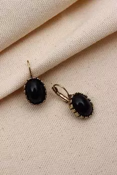 Аутентичные овальные серьги с черным камнем
