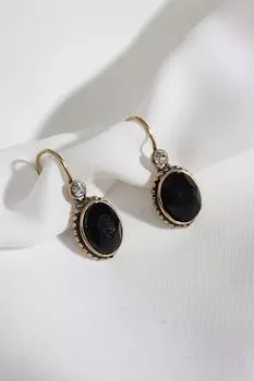 Аутентичные овальные серьги с черным камнем