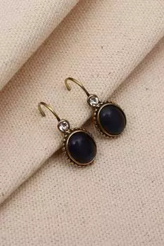 Аутентичные овальные серьги с камнем антрацит