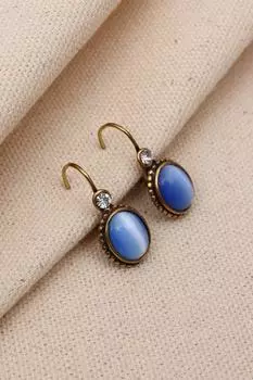 Аутентичные овальные серьги с прозрачным синим камнем