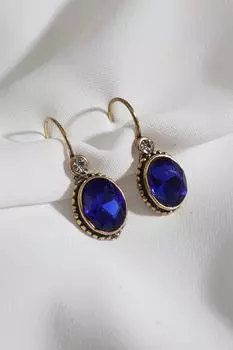 Аутентичные овальные серьги с темно-синим камнем