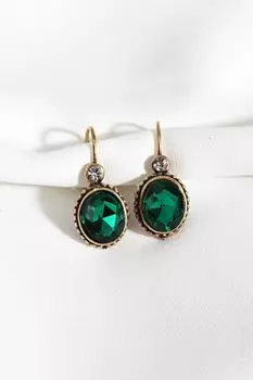 Аутентичные овальные серьги с зеленым камнем