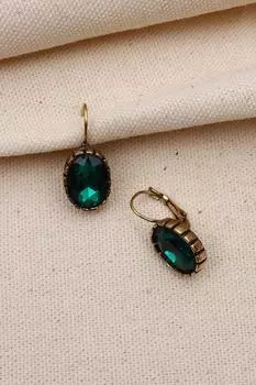 Аутентичные овальные серьги с зеленым камнем