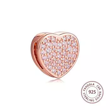 Аутентичные подвески в форме сердца из стерлингового серебра 925 пробы, розовое золото с отражениями, подходят для оригинального браслета, бусины для изготовления ювелирных изделий