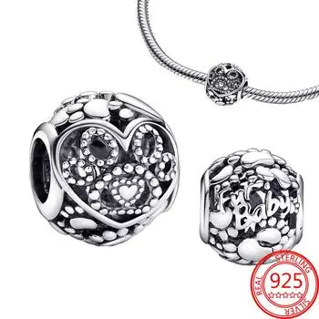 Аутентичные S925 серебряные меховые детские сердечки и отпечатки лап Шарм, подходящий модный браслет и ожерелье DIY ювелирные изделия на день рождения, подарок