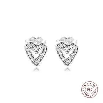 Аутентичные серьги-гвоздики из стерлингового серебра 925 пробы, сверкающие от руки серьги-гвоздики в форме сердца для женщин, модные ювелирные изделия, серьги Brincos Femme