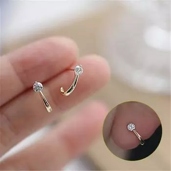 Аутентичные серьги-гвоздики из стерлингового серебра 925 пробы в европейском стиле с простым кристаллом и дугой, женские серьги-гвоздики в стиле панк, хип-хоп, вечерние, 14-каратное позолоченное ювелирное изделие, подарок золотой