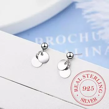 Аутентичные серьги-гвоздики из стерлингового серебра 925 пробы, круглые ломтики монет, вафельные серьги-гвоздики для женщин, антиаллергические серьги, индивидуальный подарок для девочек