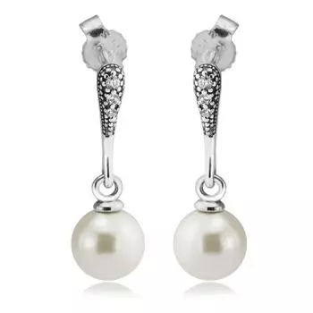 Аутентичные серьги из стерлингового серебра 925 пробы, элегантные красивые серьги, женские серьги с белым жемчугом и прозрачным фианитом, модные ювелирные изделия, аксессуары