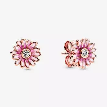 Аутентичные серьги из стерлингового серебра 925 пробы, розовые серьги-гвоздики с цветком ромашки, женские ювелирные изделия на юбилей, помолвку, подарок