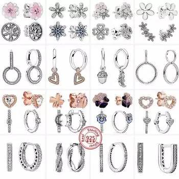 Аутентичные серьги из стерлингового серебра S925, серьги-гвоздики с цветочным деревом, сердцем, звездами и луной, сверкающие паве, женские модные подвески «сделай сам», ювелирные изделия CHINA