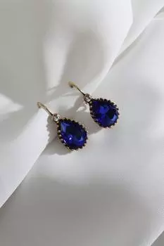 Аутентичные серьги-капли большого размера с темно-синим камнем