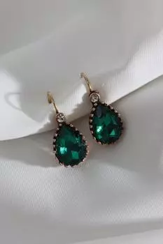 Аутентичные серьги-капли большого размера с зеленым камнем