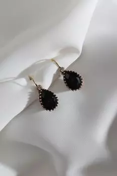 Аутентичные серьги-капли большого размера с черным камнем