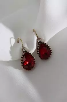 Аутентичные серьги-капли большого размера с красными камнями