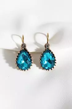 Аутентичные серьги-капли большого размера с синим камнем